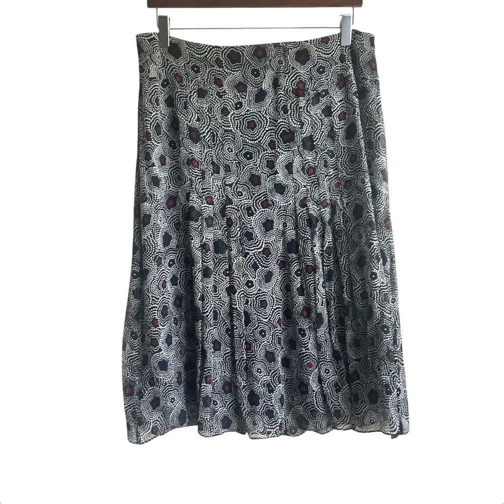 Anne Klein‎ Women Whimsical Indie Midi Skirt 10 Black Silk Dotted Chiffon A-Line